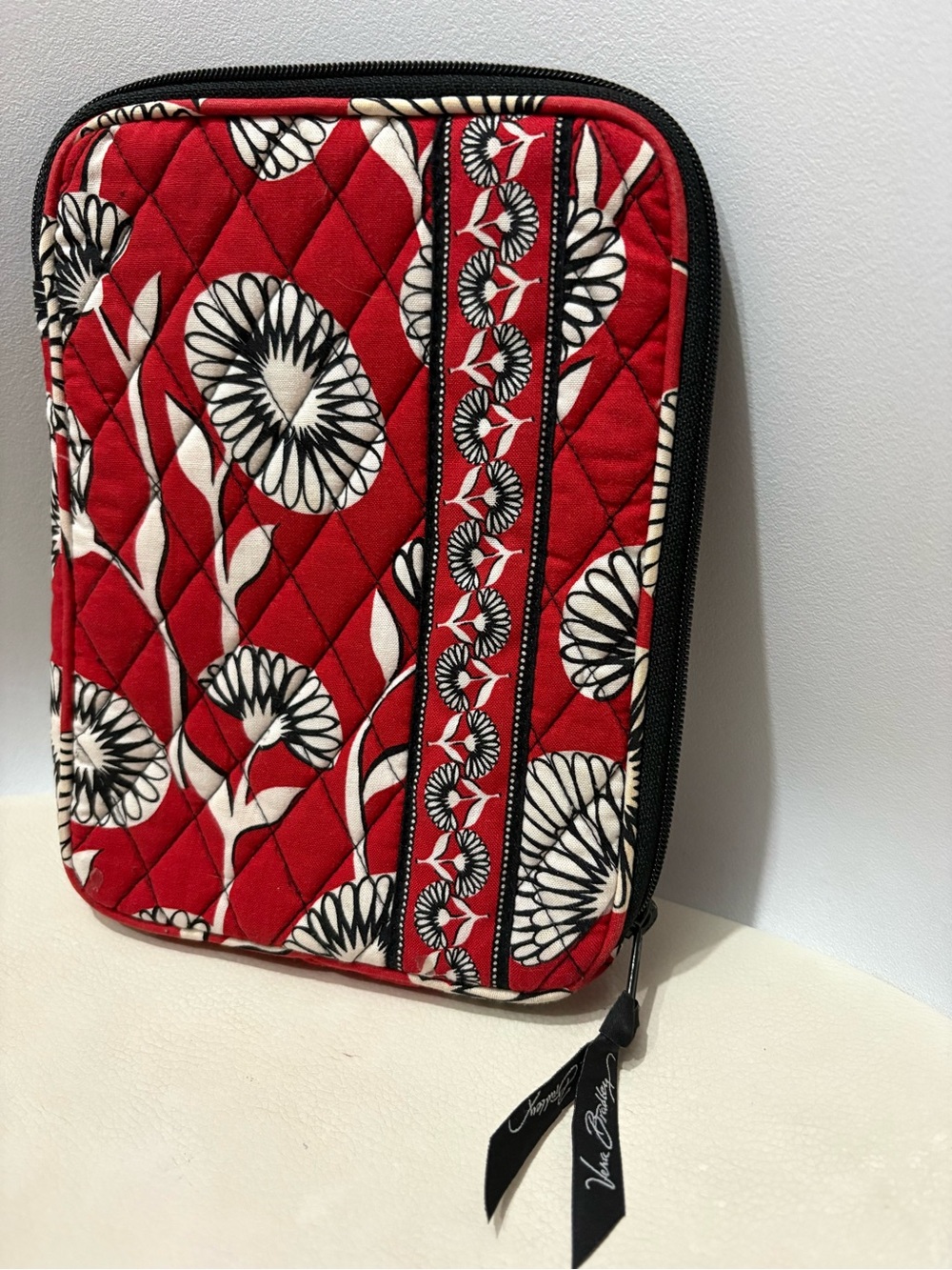 Vera Bradley Red Quilted Floral Tablet Case with Black Trim